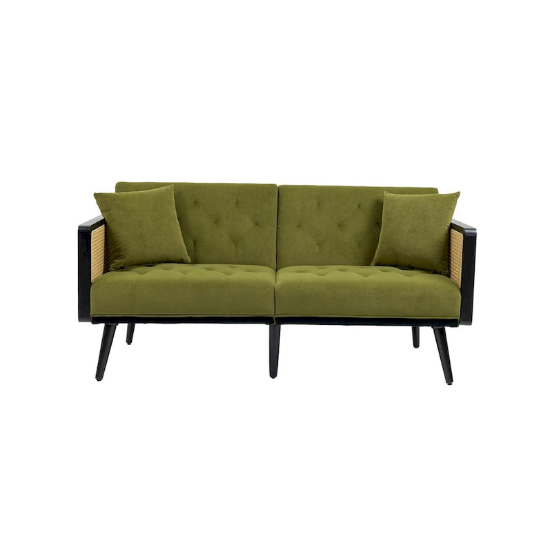 Divanetto convertibile in velluto trapuntato – Rosso / Beige / Grigio scuro / Arancione / Verde oliva – 2-3 posti