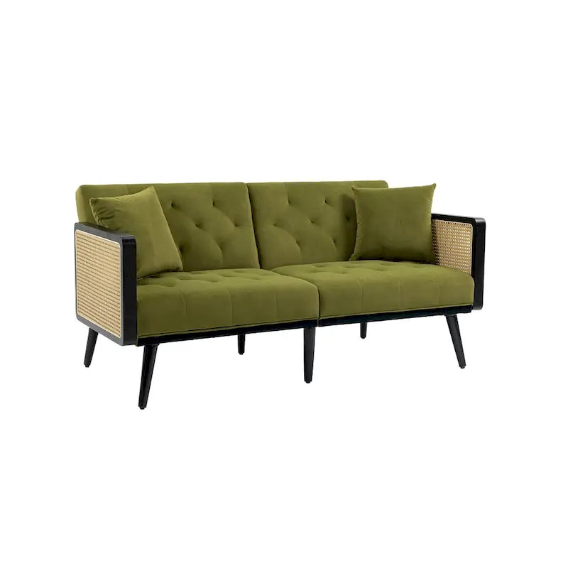 Divanetto convertibile in velluto trapuntato – Rosso / Beige / Grigio scuro / Arancione / Verde oliva – 2-3 posti
