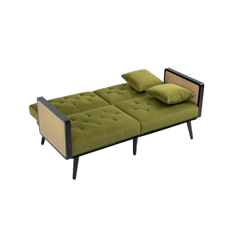 Divanetto convertibile in velluto trapuntato – Rosso / Beige / Grigio scuro / Arancione / Verde oliva – 2-3 posti