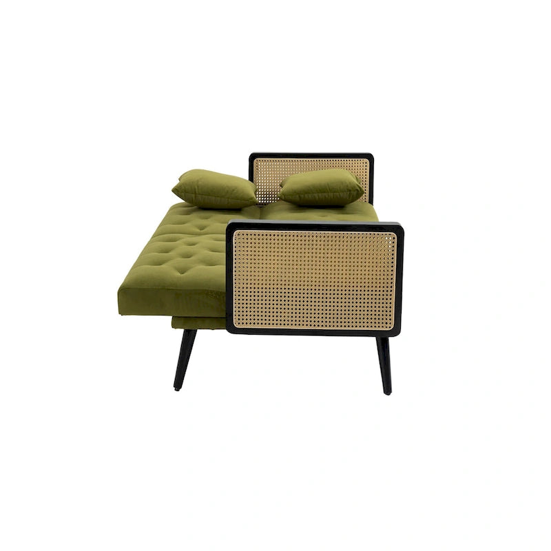 Divanetto convertibile in velluto trapuntato – Rosso / Beige / Grigio scuro / Arancione / Verde oliva – 2-3 posti