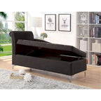 Chaise longue imbottita con bottoni in tessuto di transizione grigio scuro con contenitore, singolo
