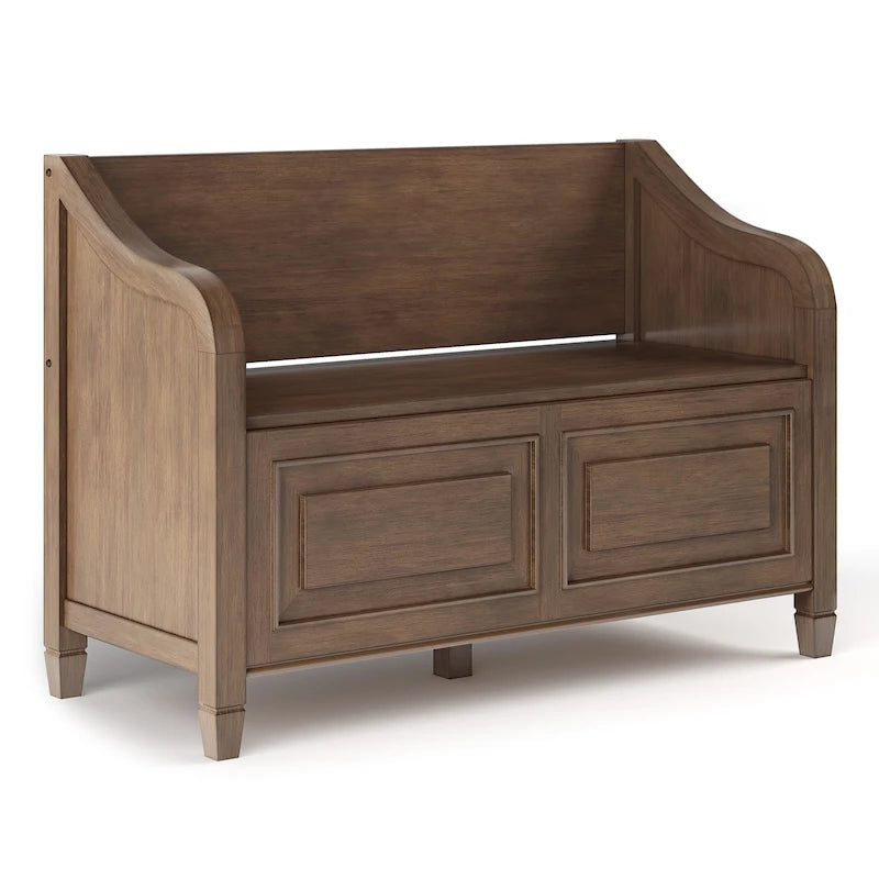Panca contenitore tradizionale in legno massello, marrone castagna scuro, 2 posti – 107 cm L x 46 cm P x 75 cm H
