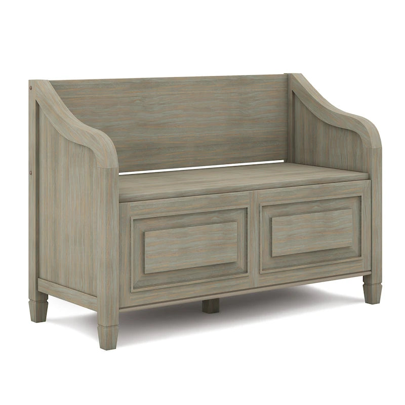 Panca contenitore tradizionale in legno massello, marrone castagna scuro, 2 posti – 107 cm L x 46 cm P x 75 cm H
