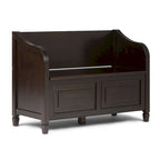 Panca contenitore tradizionale in legno massello, marrone castagna scuro, 2 posti – 107 cm L x 46 cm P x 75 cm H
