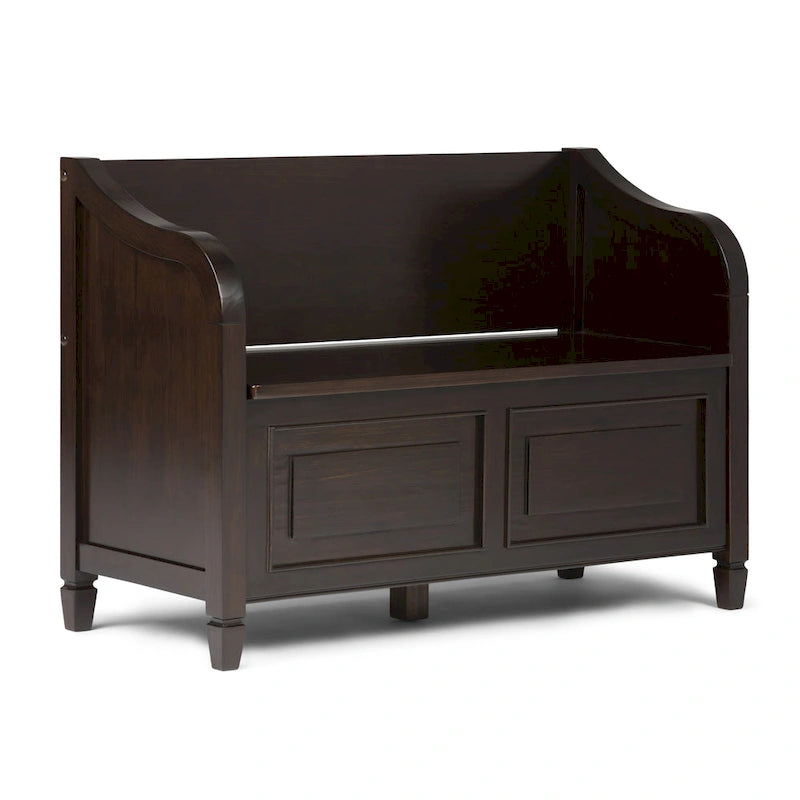Panca contenitore tradizionale in legno massello, marrone castagna scuro, 2 posti – 107 cm L x 46 cm P x 75 cm H