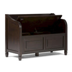 Panca contenitore tradizionale in legno massello, marrone castagna scuro, 2 posti – 107 cm L x 46 cm P x 75 cm H
