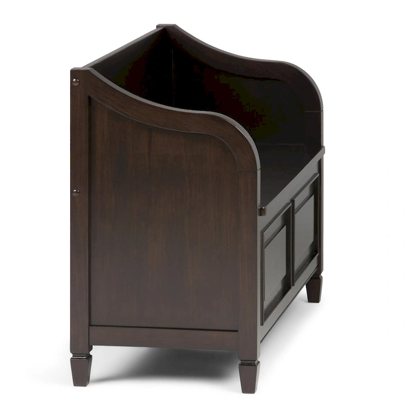 Panca contenitore tradizionale in legno massello, marrone castagna scuro, 2 posti – 107 cm L x 46 cm P x 75 cm H