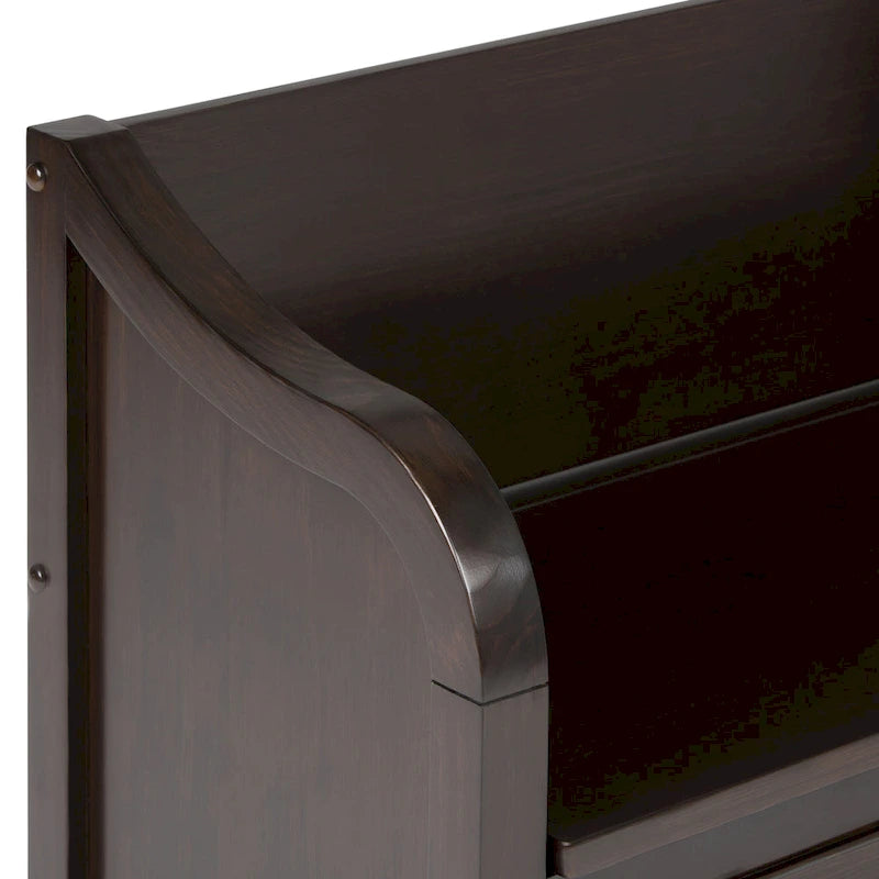 Panca contenitore tradizionale in legno massello, marrone castagna scuro, 2 posti – 107 cm L x 46 cm P x 75 cm H