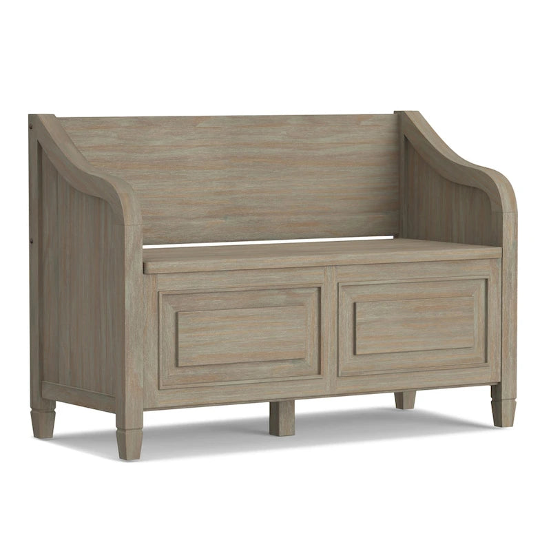 Panca contenitore tradizionale in legno massello, marrone castagna scuro, 2 posti – 107 cm L x 46 cm P x 75 cm H
