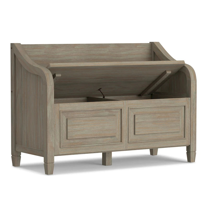 Panca contenitore tradizionale in legno massello, marrone castagna scuro, 2 posti – 107 cm L x 46 cm P x 75 cm H
