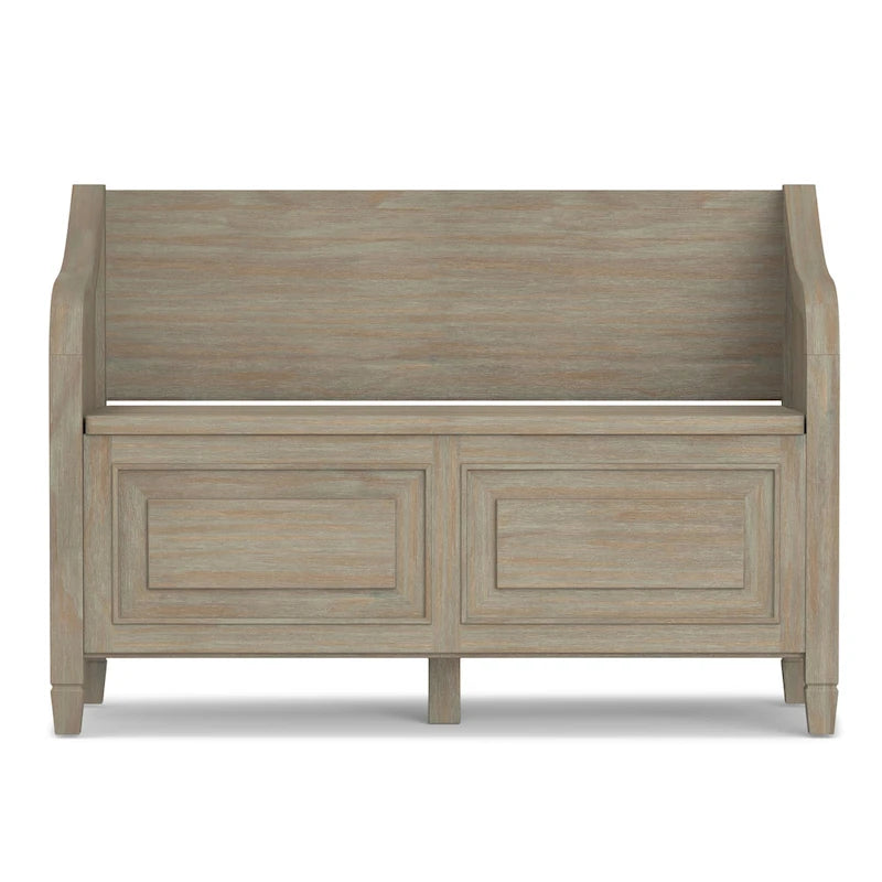 Panca contenitore tradizionale in legno massello, marrone castagna scuro, 2 posti – 107 cm L x 46 cm P x 75 cm H
