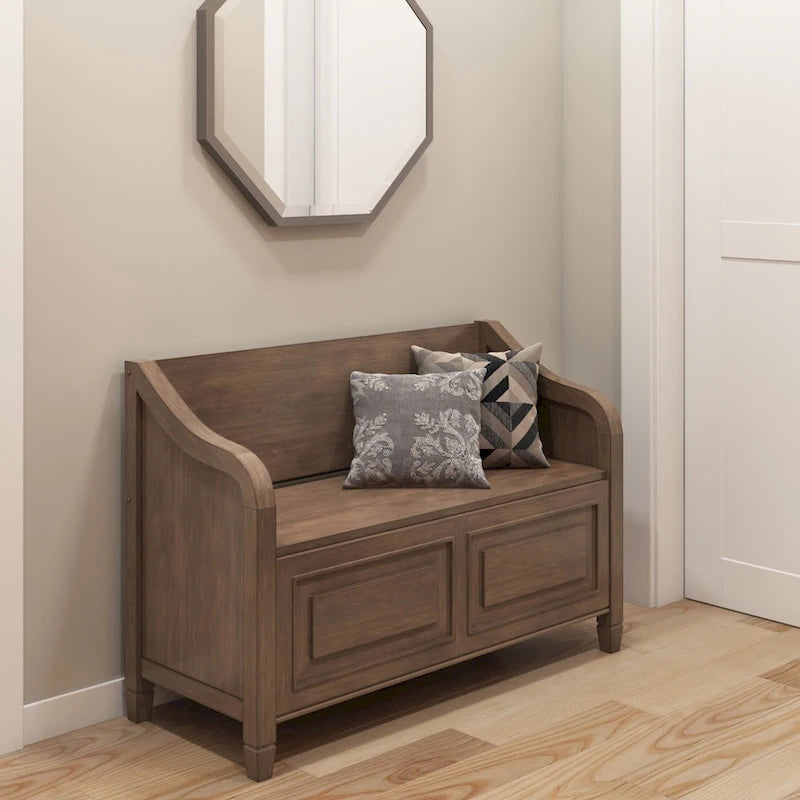 Panca contenitore tradizionale in legno massello, marrone castagna scuro, 2 posti – 107 cm L x 46 cm P x 75 cm H