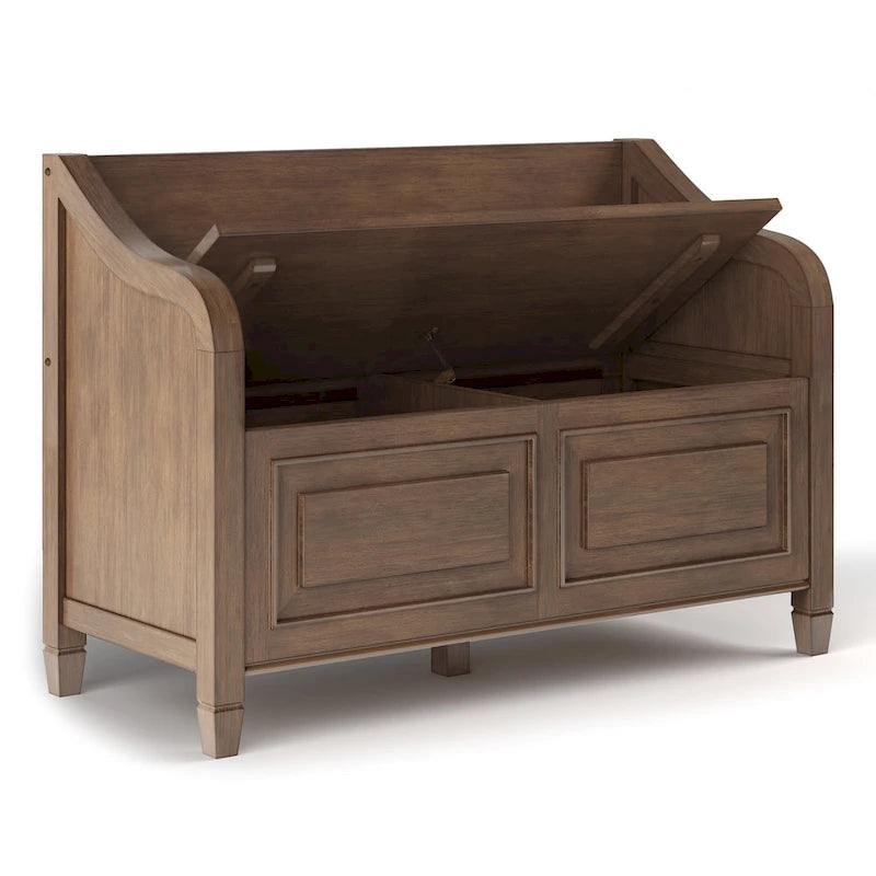 Panca contenitore tradizionale in legno massello, marrone castagna scuro, 2 posti – 107 cm L x 46 cm P x 75 cm H