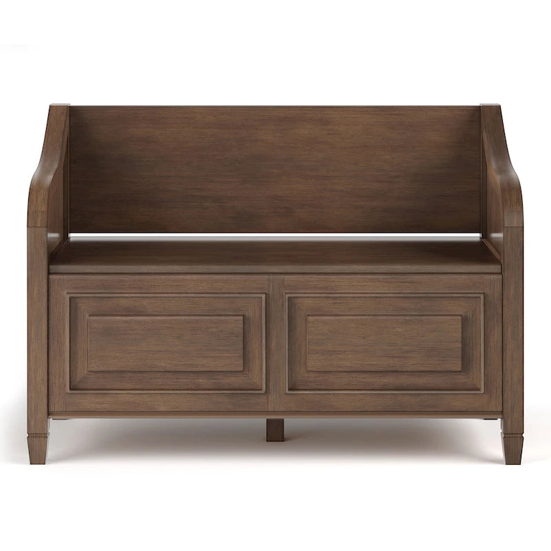 Panca contenitore tradizionale in legno massello, marrone castagna scuro, 2 posti – 107 cm L x 46 cm P x 75 cm H