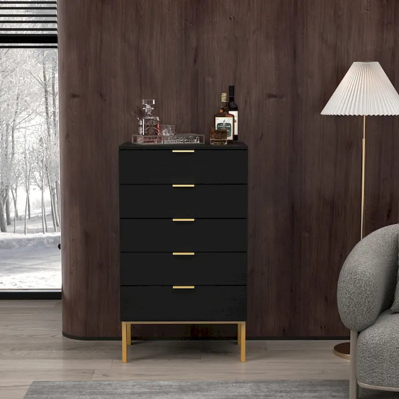 Cassettiera a 5 cassetti, Bianco/Nero, Stile Moderno, Singola