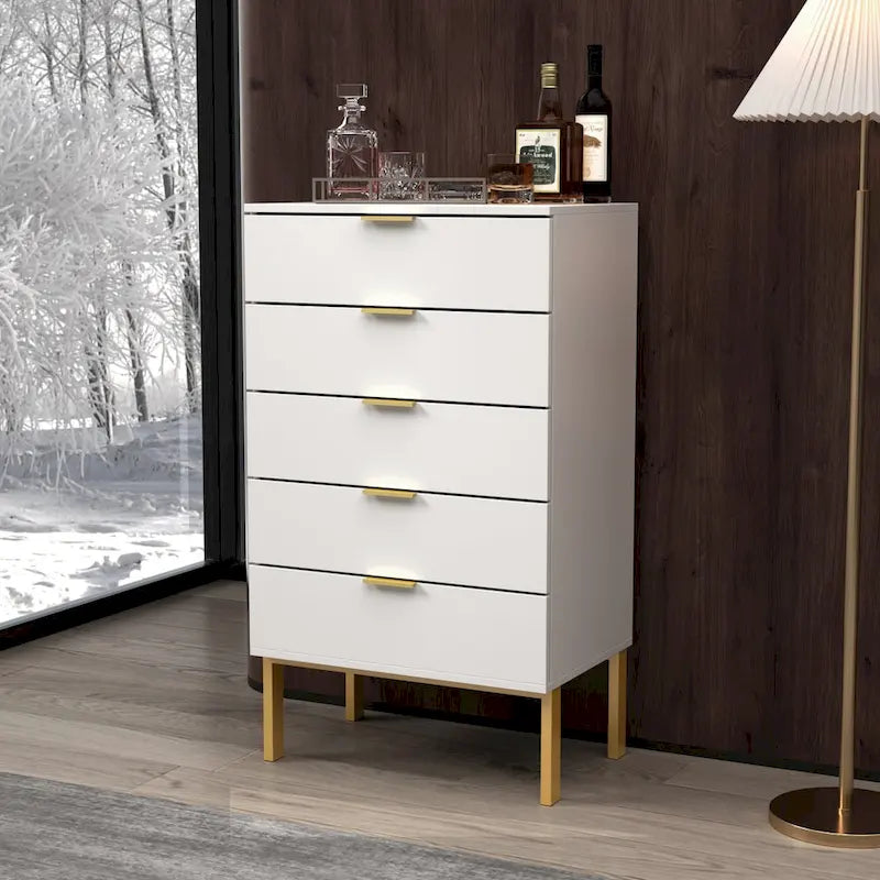 Cassettiera a 5 cassetti, Bianco/Nero, Stile Moderno, Singola