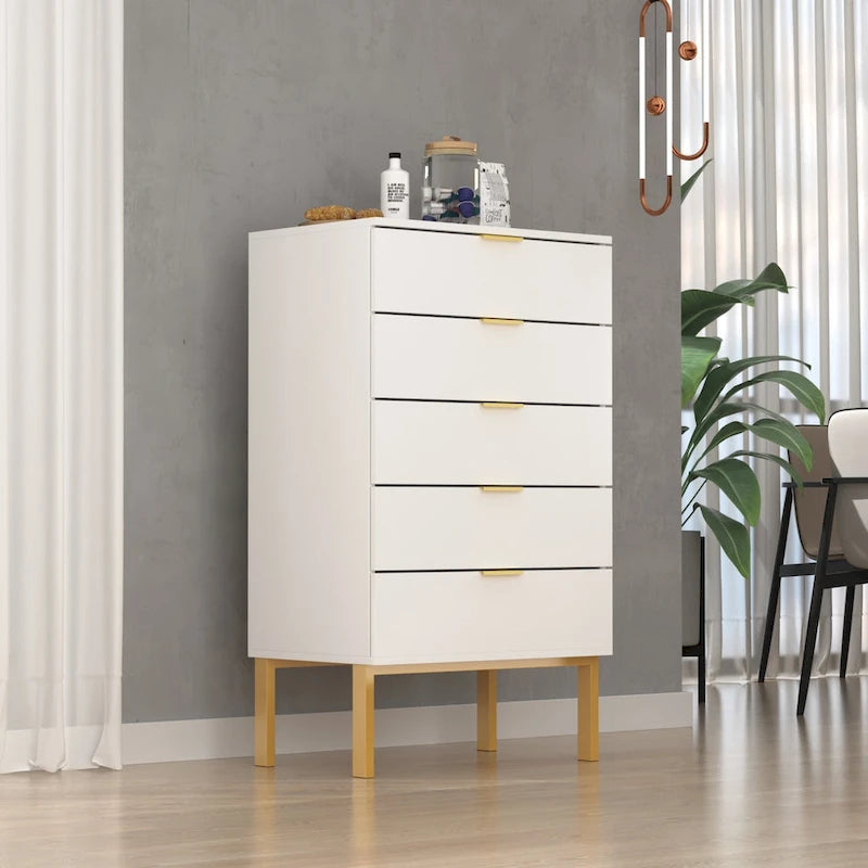 Cassettiera a 5 cassetti, Bianco/Nero, Stile Moderno, Singola