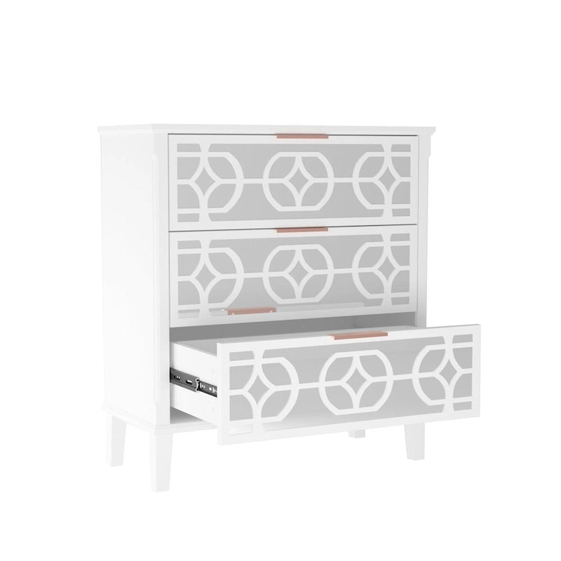 Comodino bianco a specchio con cassetto e armadietto, stile moderno, singolo