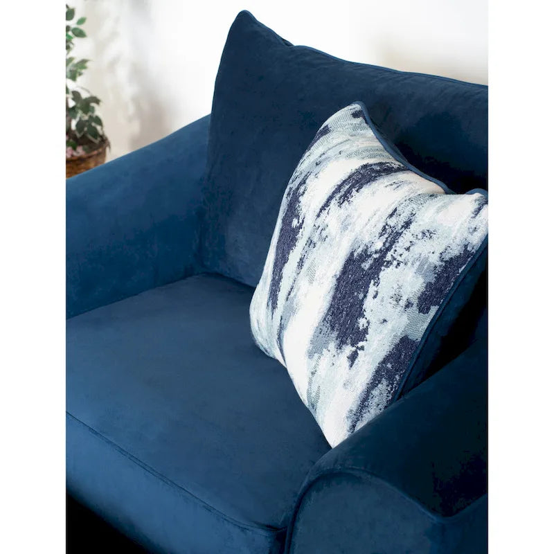 Poltrona accentuata in tessuto blu navy, schienale a cuscino, seduta singola