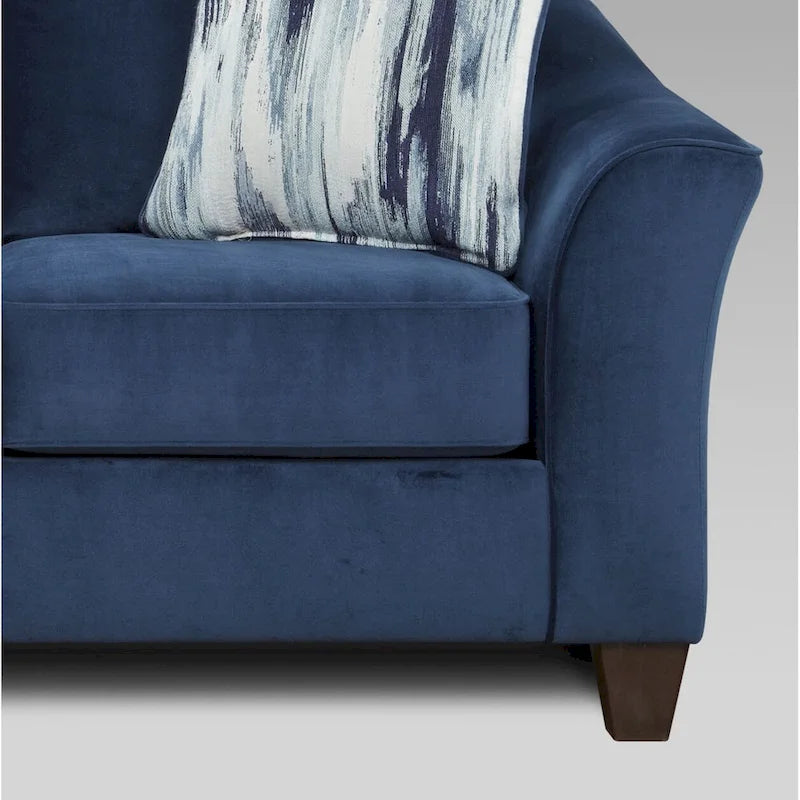 Poltrona accentuata in tessuto blu navy, schienale a cuscino, seduta singola