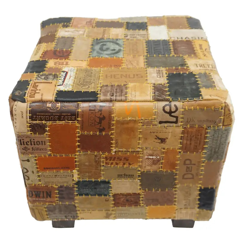 Pouf cubo in pelle marrone – 1 posto, medio