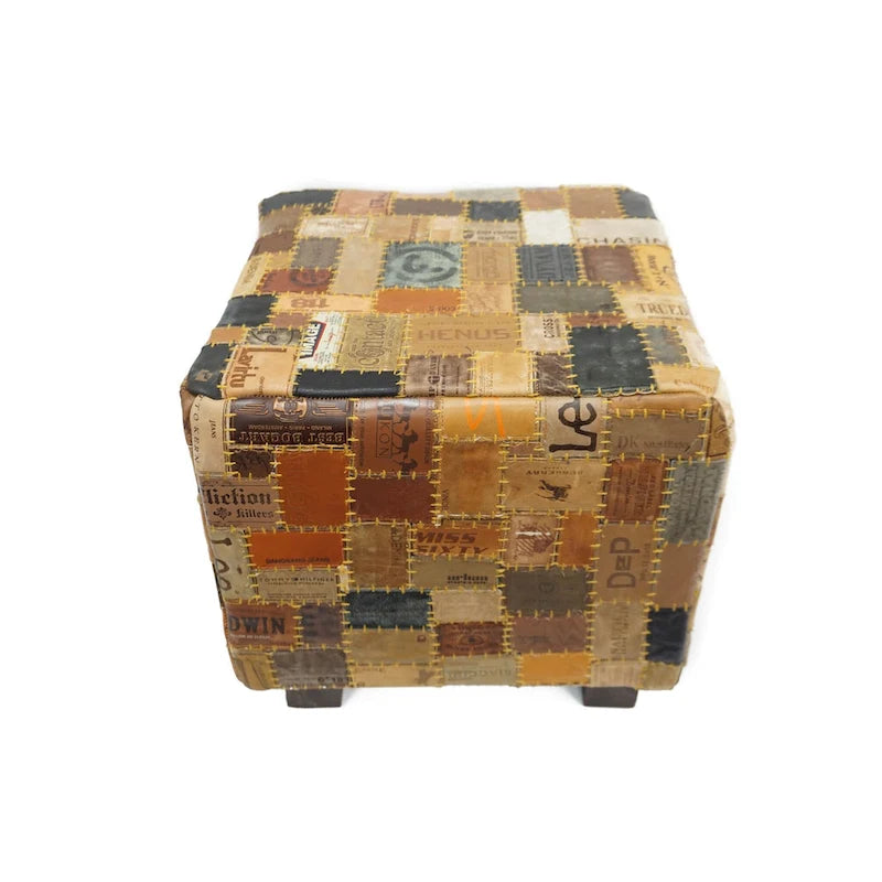 Pouf cubo in pelle marrone – 1 posto, medio
