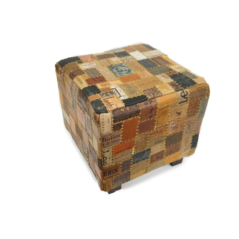 Pouf cubo in pelle marrone – 1 posto, medio