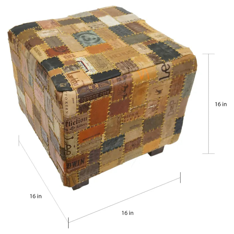 Pouf cubo in pelle marrone – 1 posto, medio