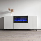Mobile TV con caminetto elettrico bianco/nero, 180 cm, da montare