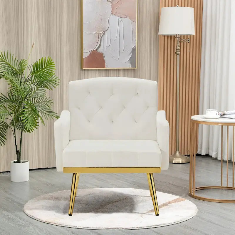 Poltrona Tufted in Velluto Bianco / Nero / Rosa / Verde con Gambe Dorate, Seduta Singola
