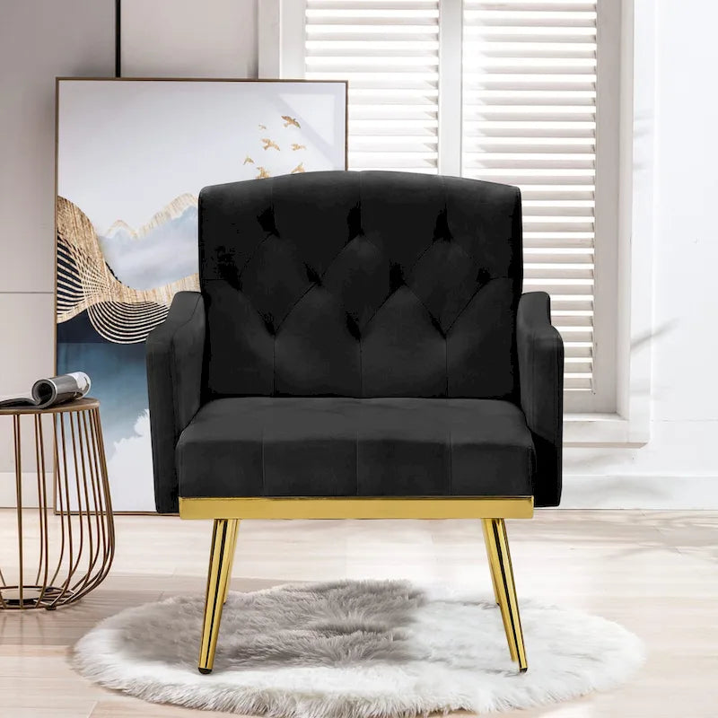 Poltrona Tufted in Velluto Bianco / Nero / Rosa / Verde con Gambe Dorate, Seduta Singola