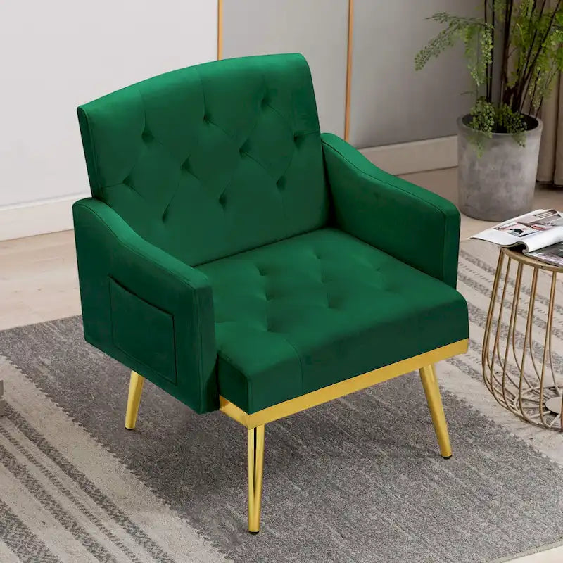 Poltrona Tufted in Velluto Bianco / Nero / Rosa / Verde con Gambe Dorate, Seduta Singola