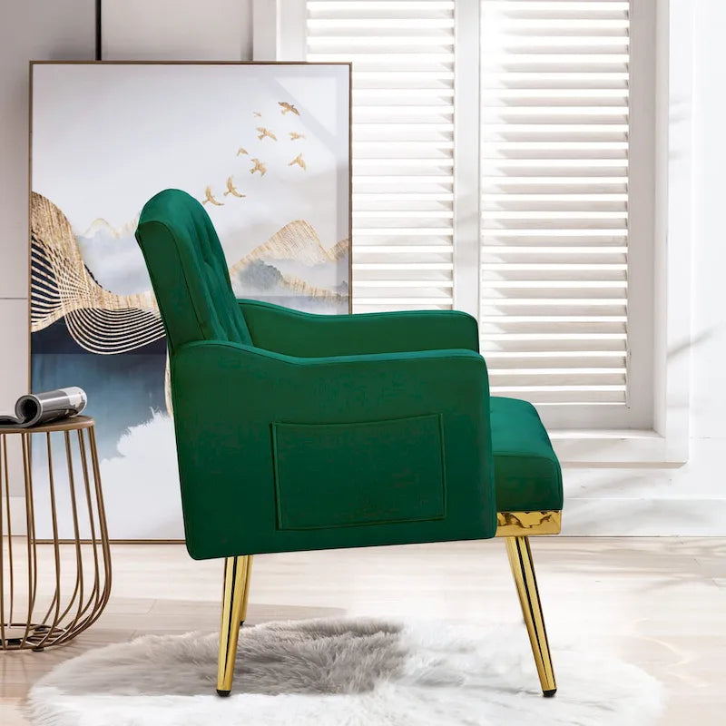Poltrona Tufted in Velluto Bianco / Nero / Rosa / Verde con Gambe Dorate, Seduta Singola