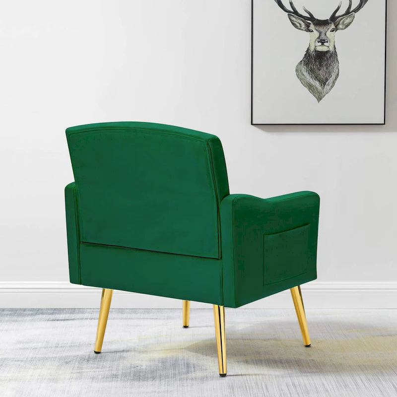 Poltrona Tufted in Velluto Bianco / Nero / Rosa / Verde con Gambe Dorate, Seduta Singola