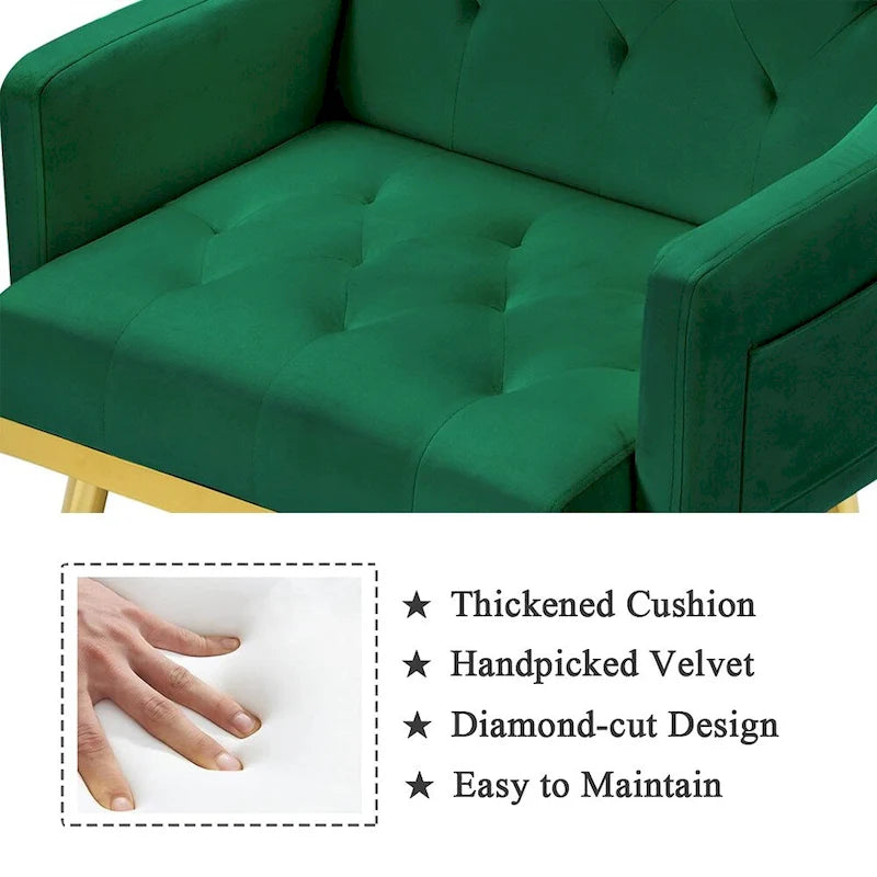 Poltrona Tufted in Velluto Bianco / Nero / Rosa / Verde con Gambe Dorate, Seduta Singola