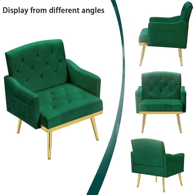 Poltrona Tufted in Velluto Bianco / Nero / Rosa / Verde con Gambe Dorate, Seduta Singola