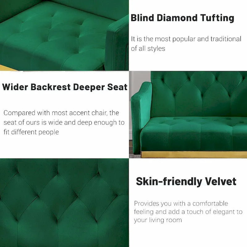 Poltrona Tufted in Velluto Bianco / Nero / Rosa / Verde con Gambe Dorate, Seduta Singola