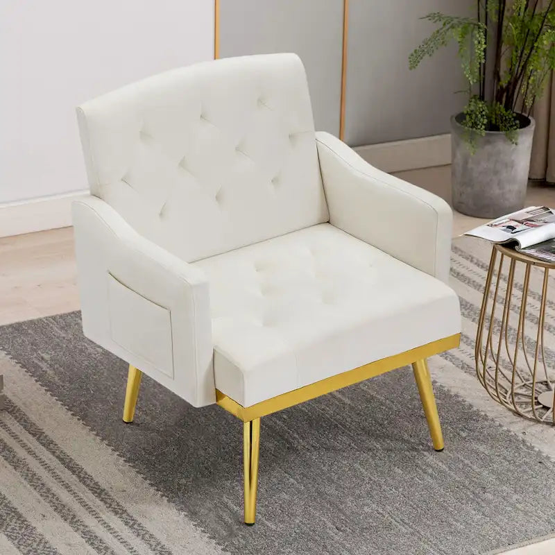 Poltrona Tufted in Velluto Bianco / Nero / Rosa / Verde con Gambe Dorate, Seduta Singola