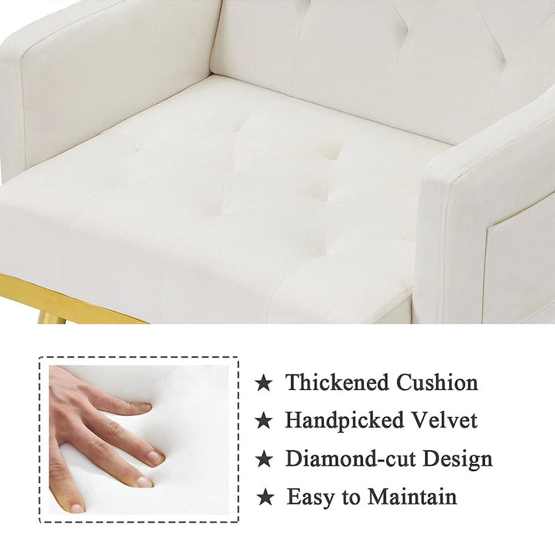 Poltrona Tufted in Velluto Bianco / Nero / Rosa / Verde con Gambe Dorate, Seduta Singola