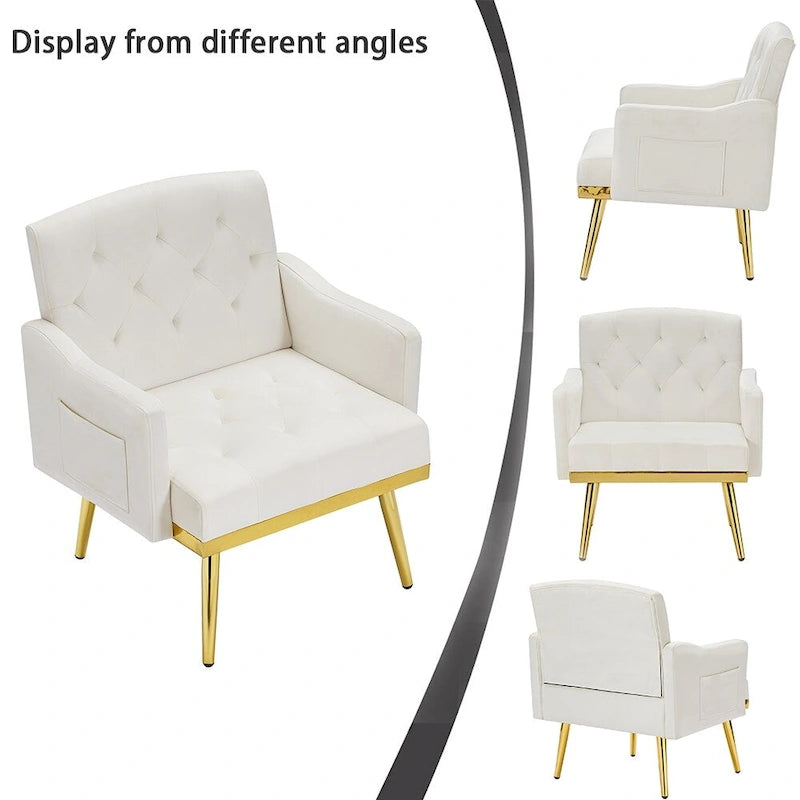 Poltrona Tufted in Velluto Bianco / Nero / Rosa / Verde con Gambe Dorate, Seduta Singola