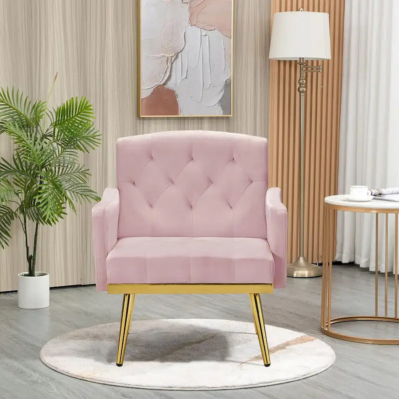 Poltrona Tufted in Velluto Bianco / Nero / Rosa / Verde con Gambe Dorate, Seduta Singola