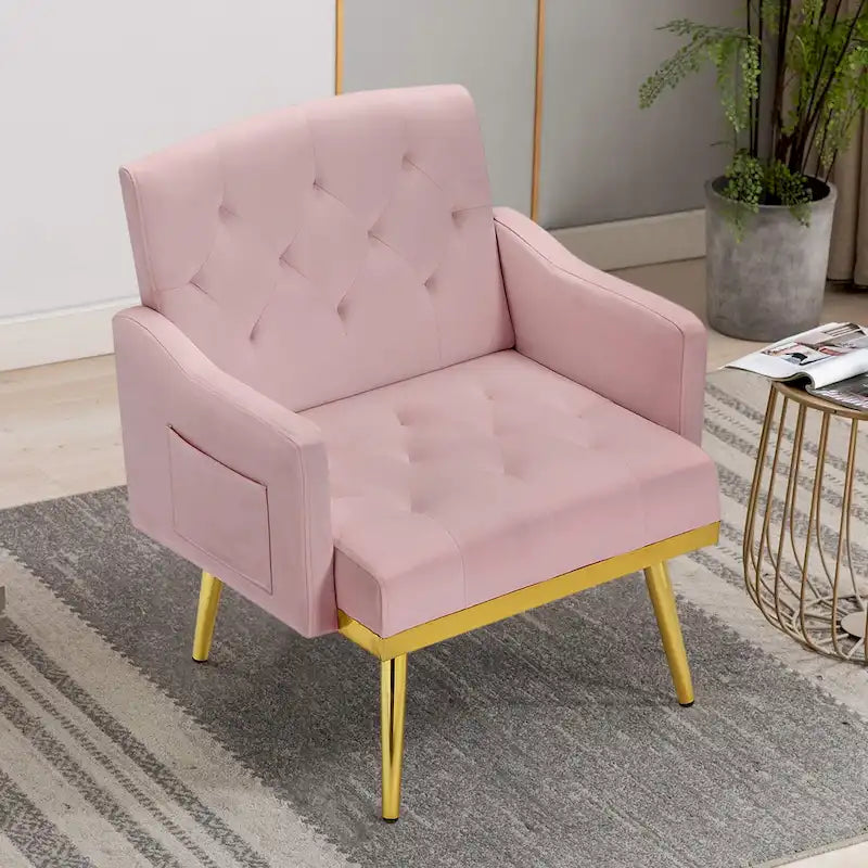 Poltrona Tufted in Velluto Bianco / Nero / Rosa / Verde con Gambe Dorate, Seduta Singola