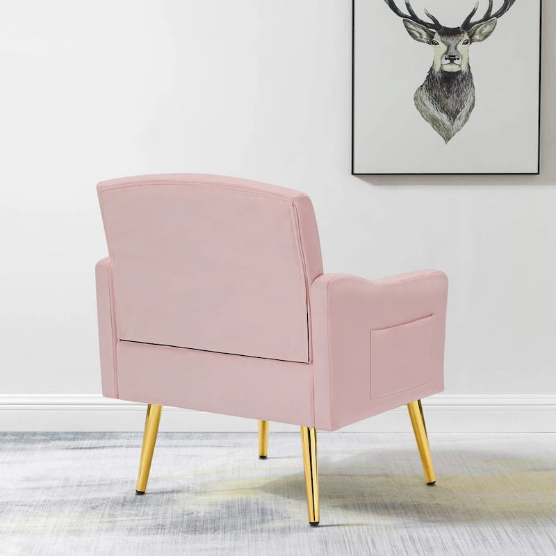 Poltrona Tufted in Velluto Bianco / Nero / Rosa / Verde con Gambe Dorate, Seduta Singola