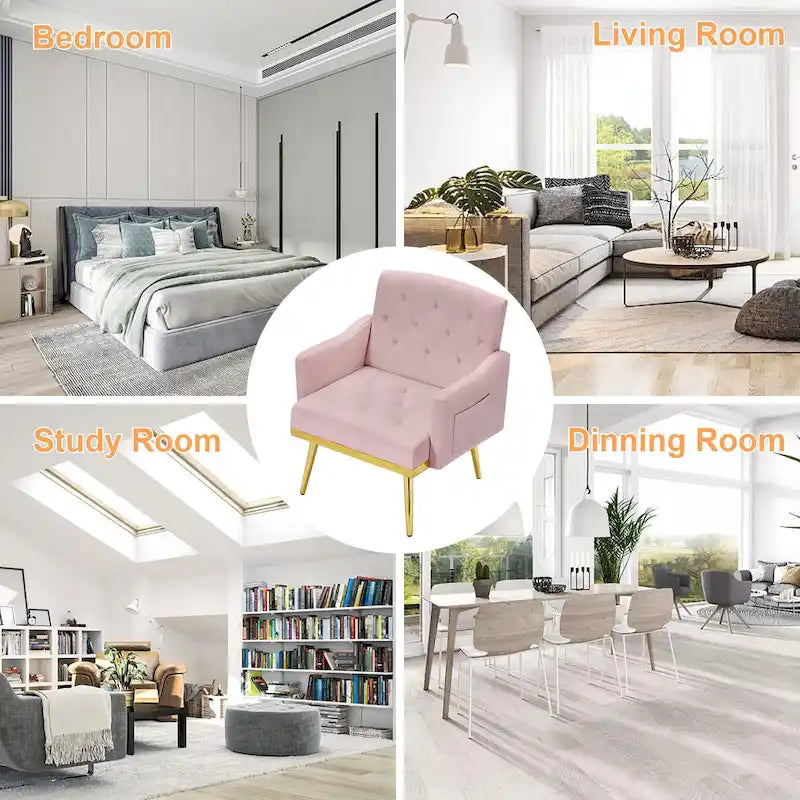 Poltrona Tufted in Velluto Bianco / Nero / Rosa / Verde con Gambe Dorate, Seduta Singola