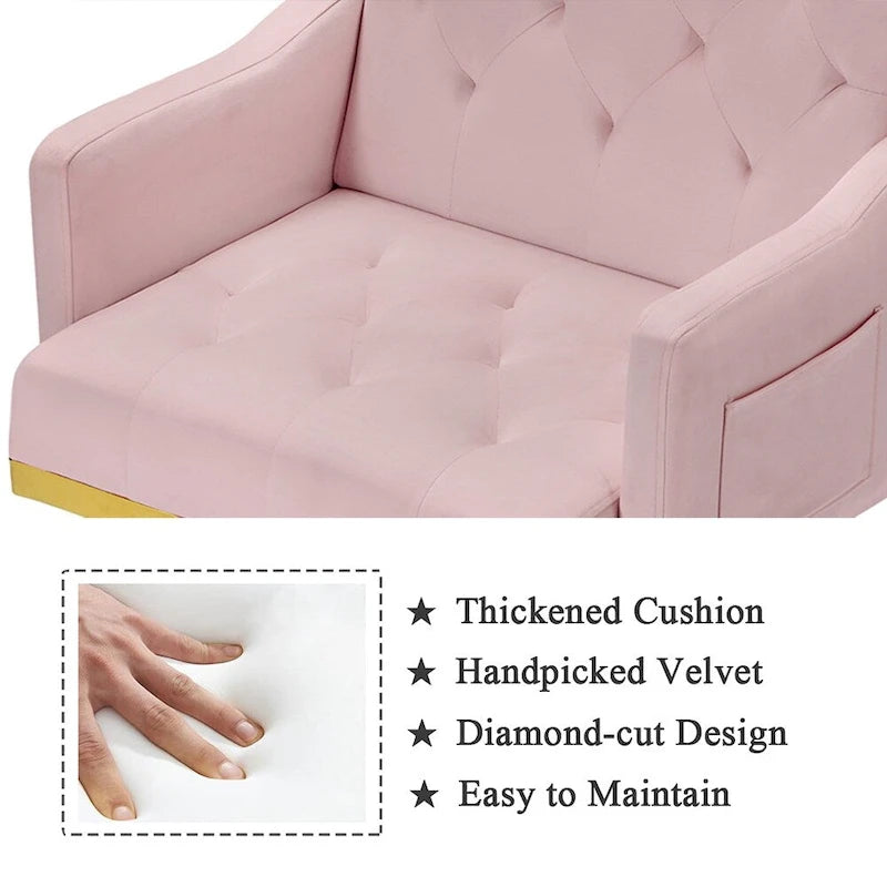 Poltrona Tufted in Velluto Bianco / Nero / Rosa / Verde con Gambe Dorate, Seduta Singola