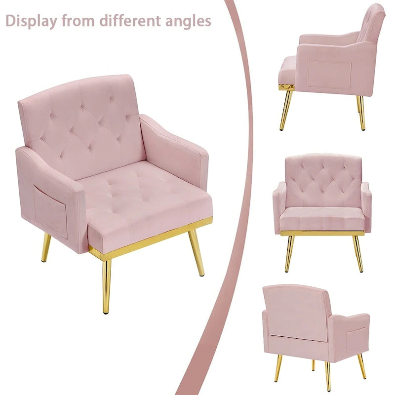 Poltrona Tufted in Velluto Bianco / Nero / Rosa / Verde con Gambe Dorate, Seduta Singola