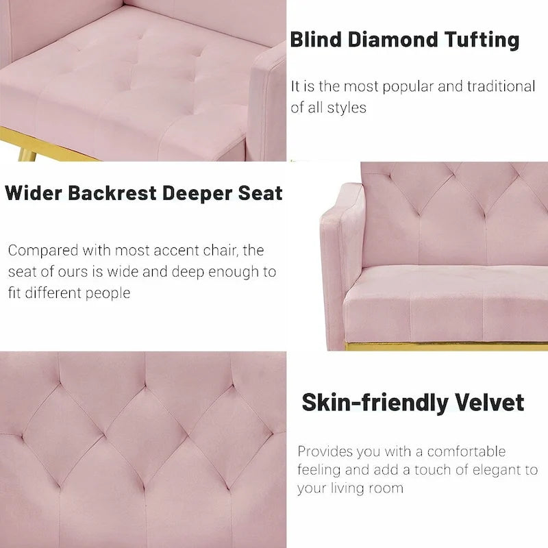 Poltrona Tufted in Velluto Bianco / Nero / Rosa / Verde con Gambe Dorate, Seduta Singola