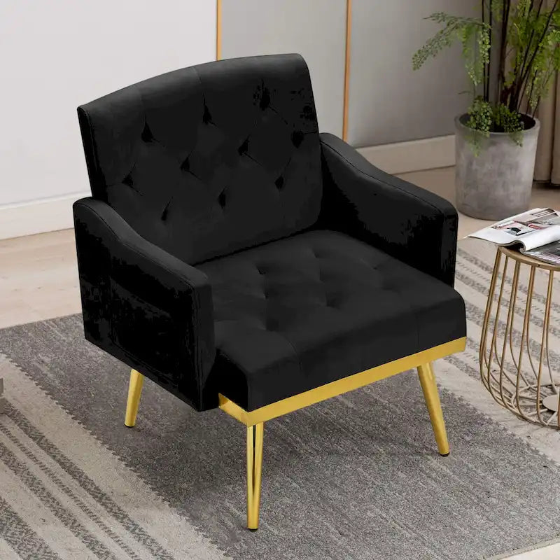 Poltrona Tufted in Velluto Bianco / Nero / Rosa / Verde con Gambe Dorate, Seduta Singola