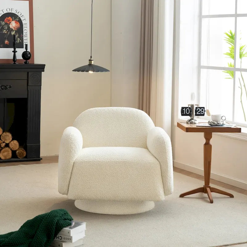 Poltrona girevole accent (a barilotto) in tessuto bouclé Marrone / Bianco / Grigio, 1 posto