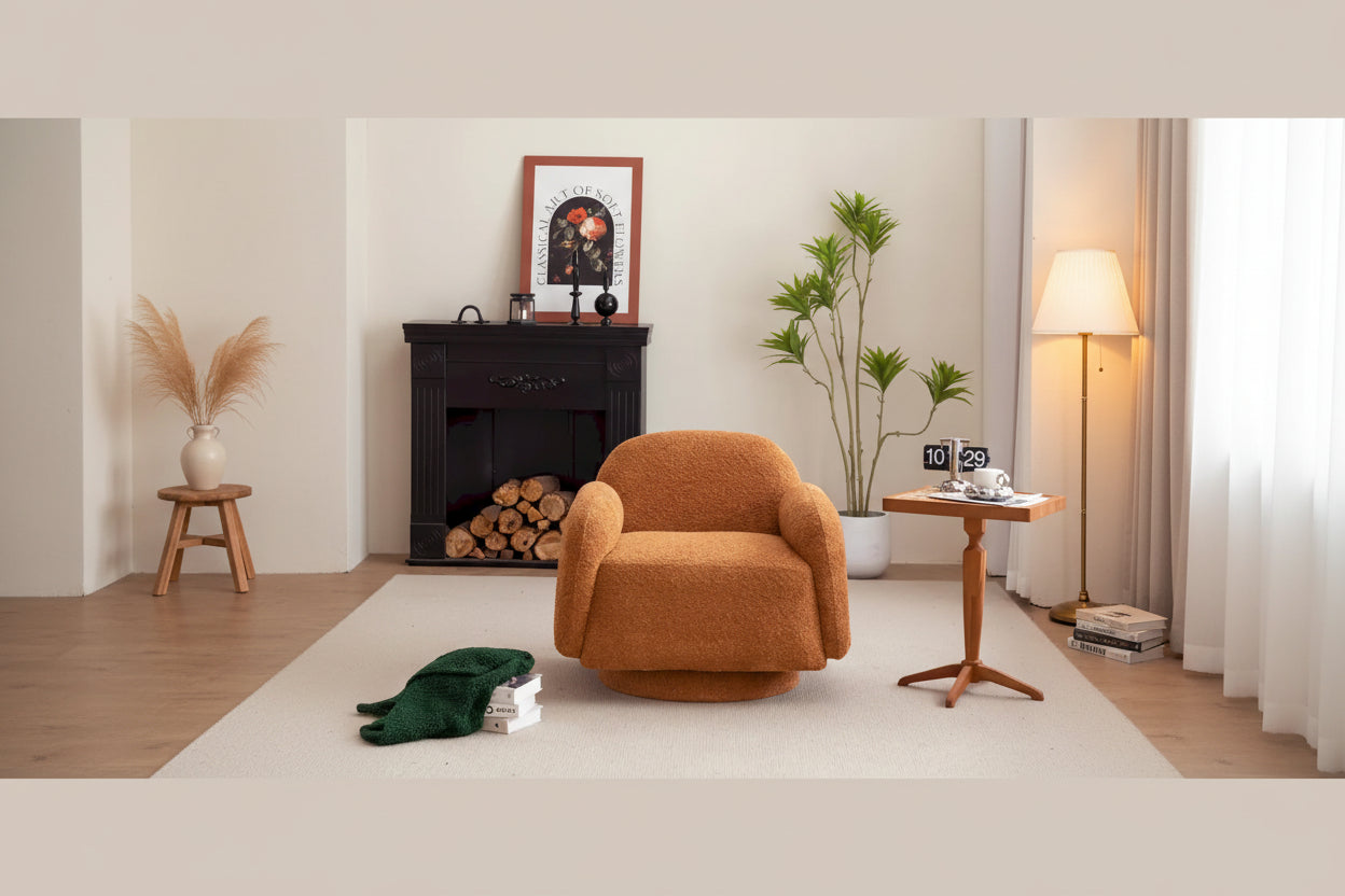 Boucle Upholstered Swivel Accent Barrel Chair with Armrest, Set of 1